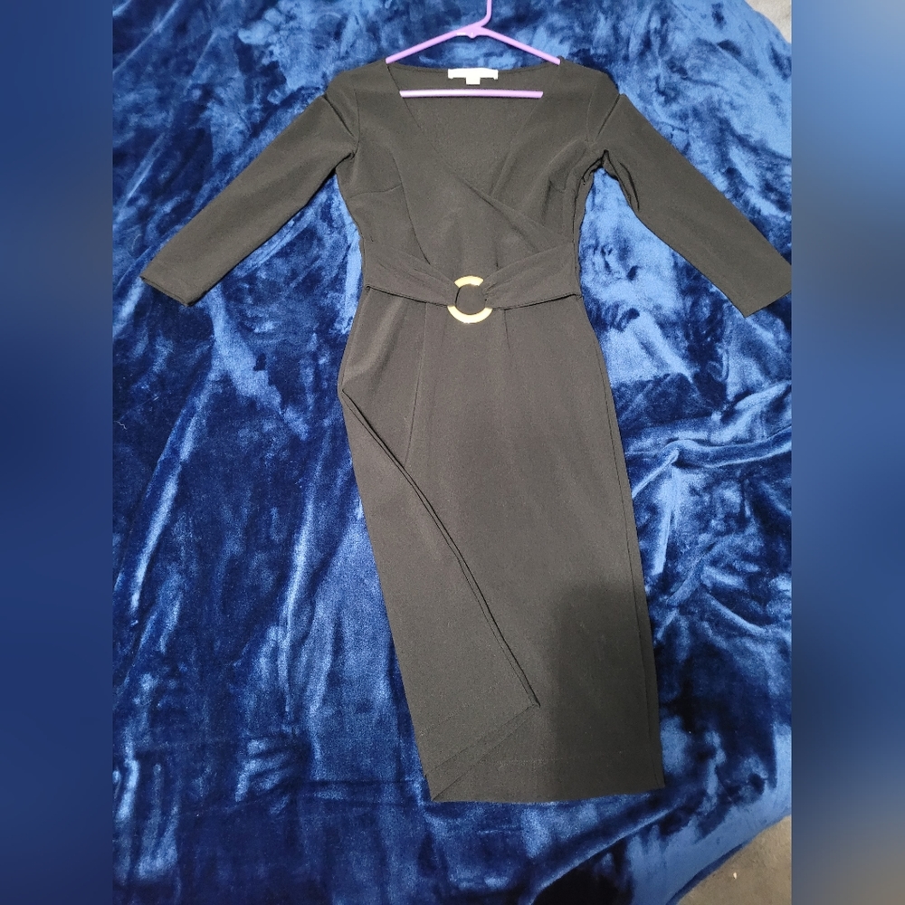 Boston Proper Ring midi dress black Travel collection Size XS